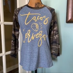 FUN Tacos & Cerveza Graphic Tee Camo/Gray Small